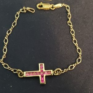 Sterling silver crystal sideways cross bracelet